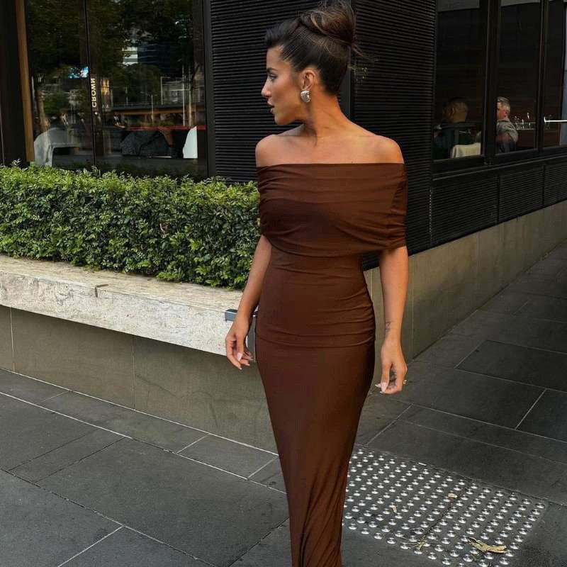 2024 New Design Ladies Temperament Dresses Spring Summer One Shoulder Open Backpack Hip Sexy Women Party Dress