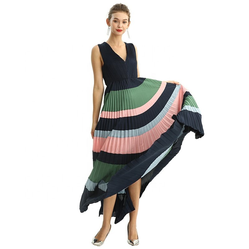 ND198 custom odm oem Plus Size Women's Fashion pleat Maxi Women casual dress factory