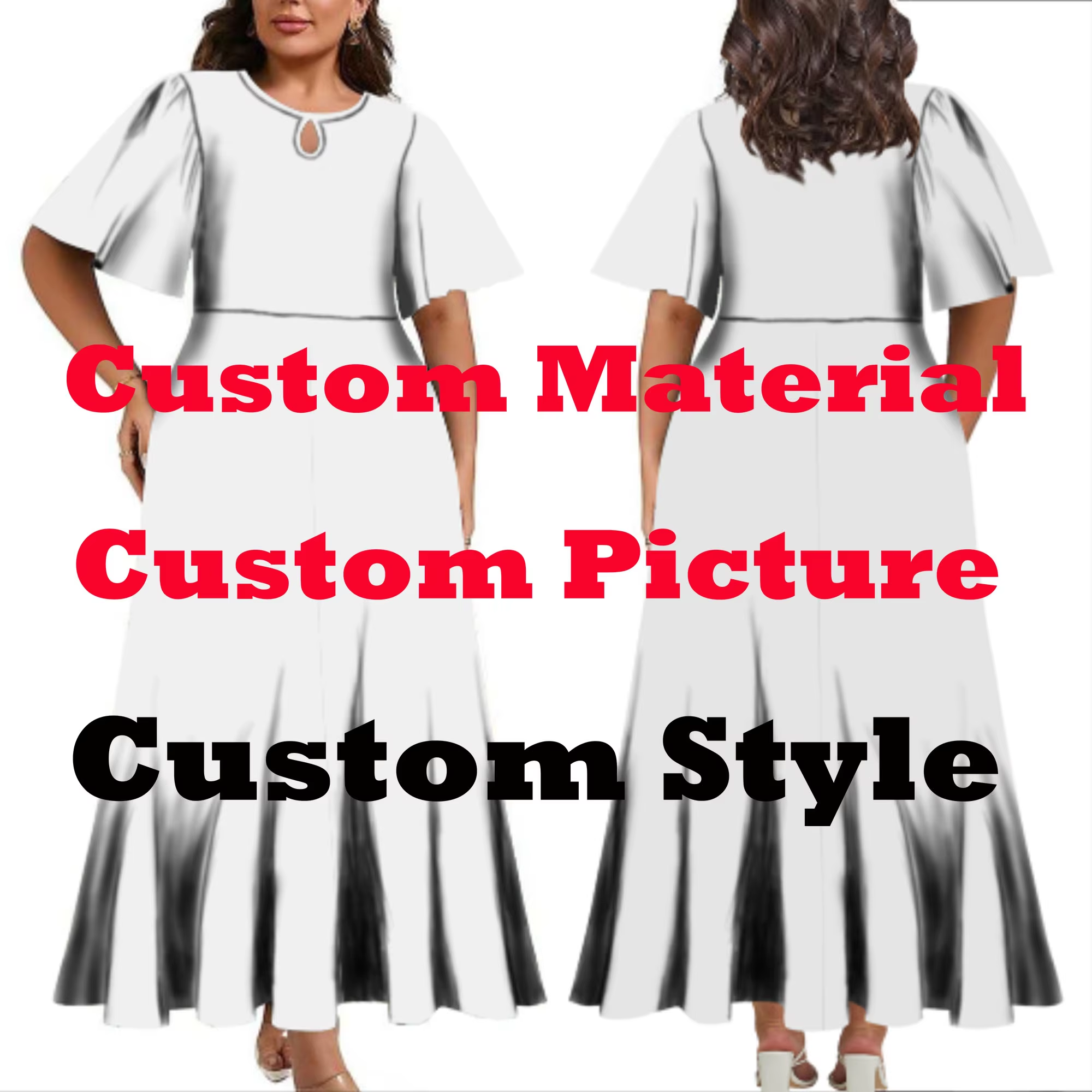 Hot Sales Summer Women Elegant Water Drop Design Bell Sleeve Maxi Ladies Dress Polynesian Long Pleated Casual Dresses Vestidos