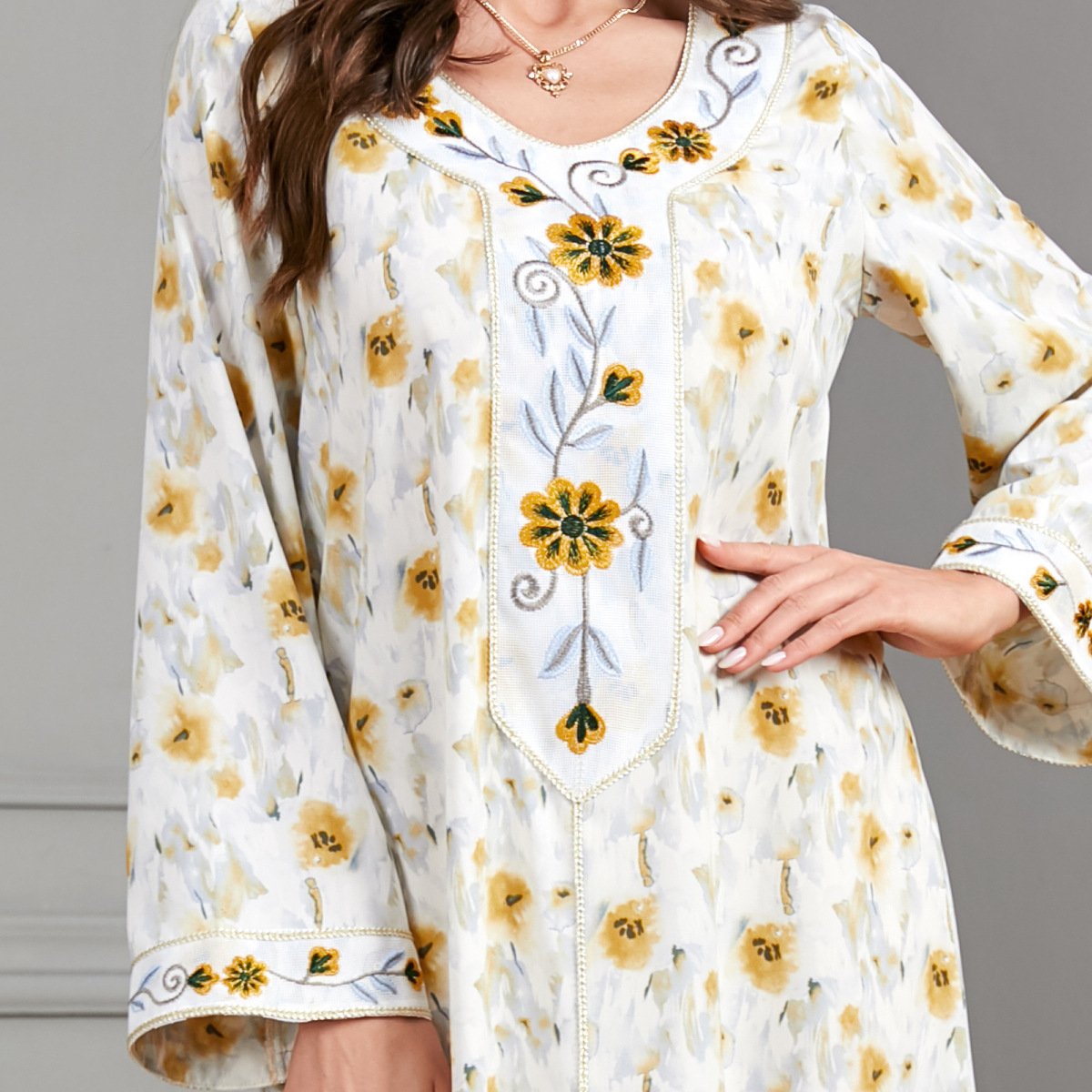 Floral Maxi Dress Turkey Loose Casual Muslim Arab Dubai Printed Kaftan Caftan Dress Eid Islamic Saudi Arabia Abaya Designs