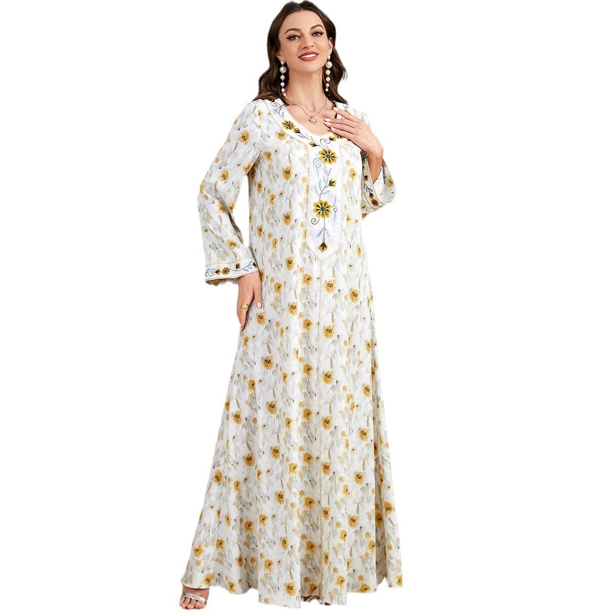 Floral Maxi Dress Turkey Loose Casual Muslim Arab Dubai Printed Kaftan Caftan Dress Eid Islamic Saudi Arabia Abaya Designs