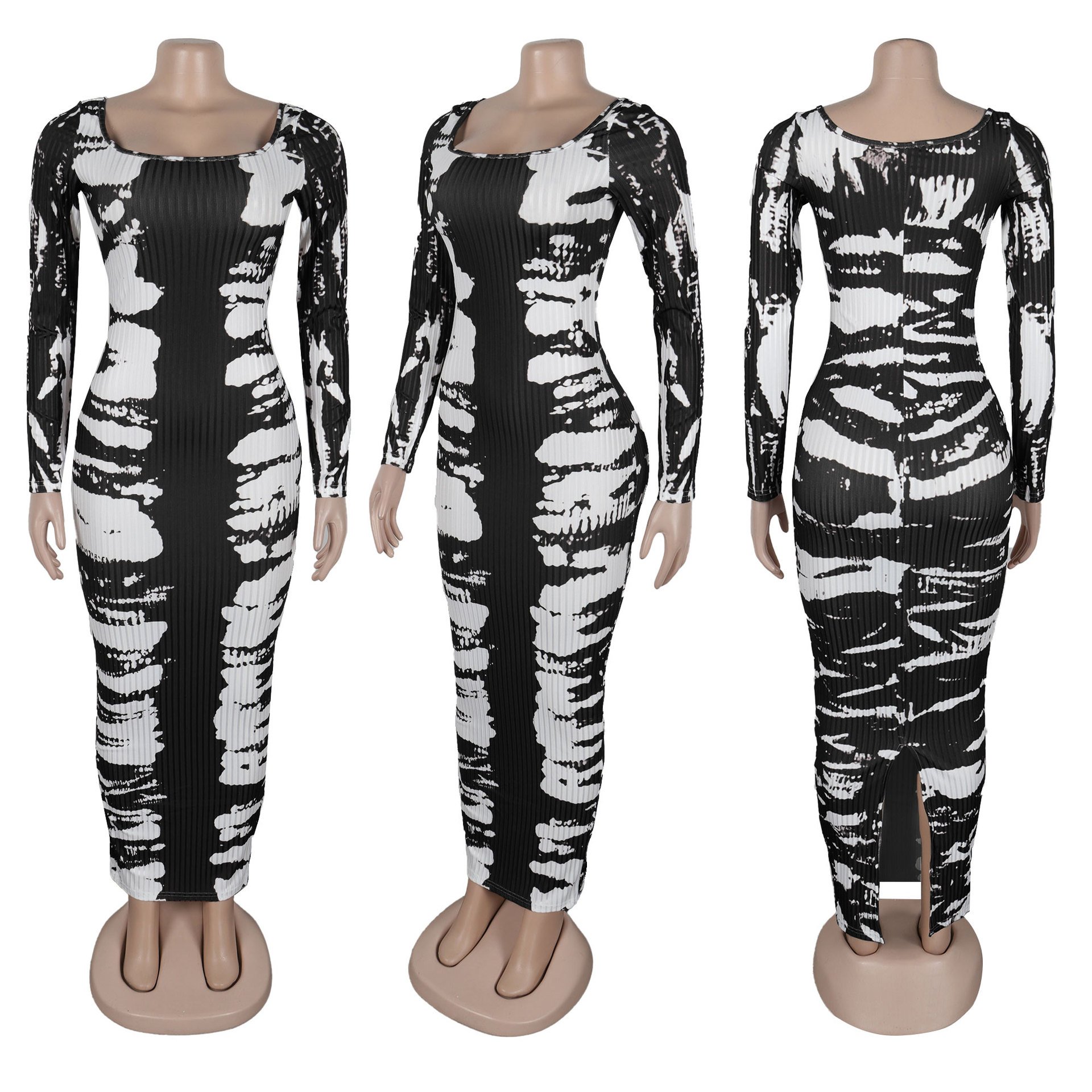 GX3136 Fashion 2024 Spring Women Clothing Boutique Bodycon Sexy Printed Elegant Dress Long Sleeve Casual Maxi Dresses