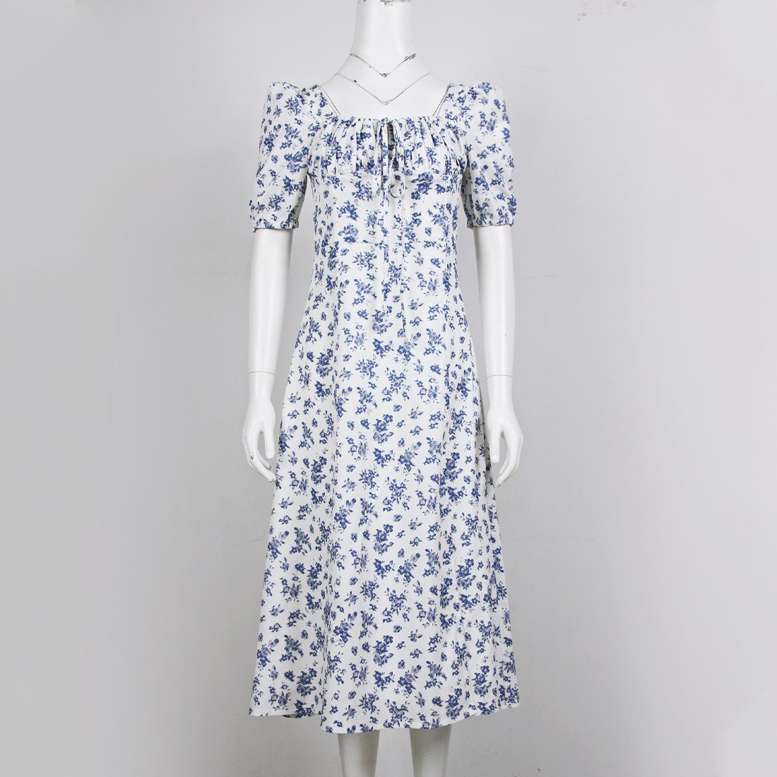 Sexy Sweet Puff Short Sleeve Floral Print Dress Women Casual High Split Elegant Dresses