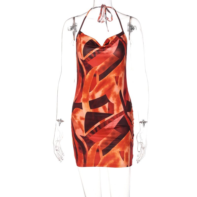 Fashion Print Slim Fit Halter Sexy Halter Dress Wholesale Casual Women'S Dresses Elegante Summer Clothes For Women Europea