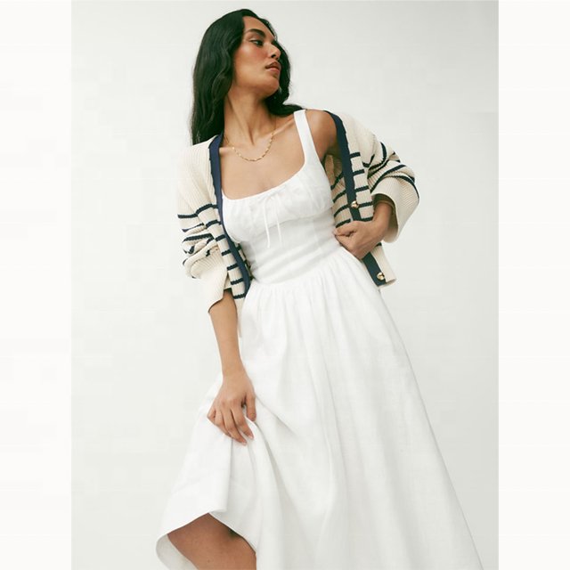 Boutique Women's Custom Fashion Elegant Custom Dresses For Ladies 2024 High Waist Lace White Halter Casual Dresses