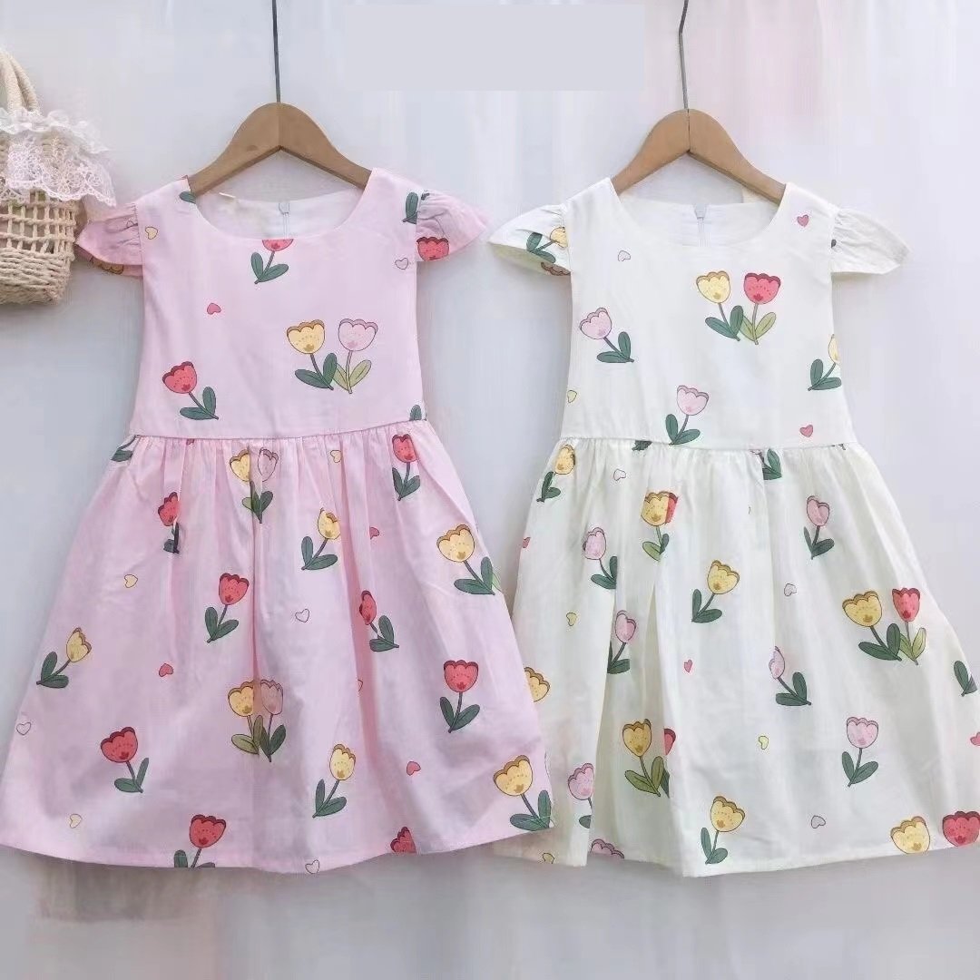 Wholesale New 100% Cotton Kids Print Dresses Comfortable with Breathable Casual Dresses for Girls