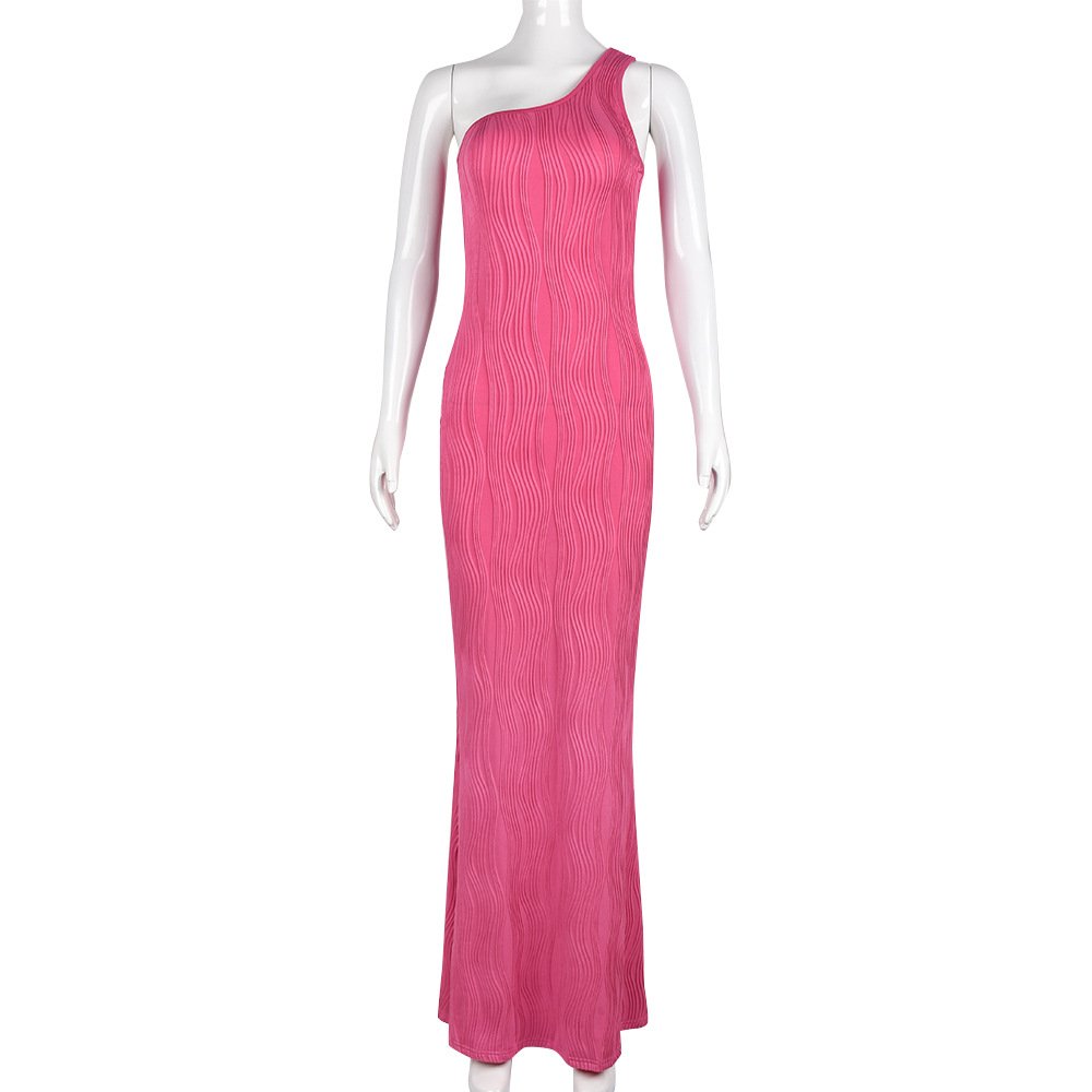 New Arrival Designs Women Rose Red Sleeveless Fancy Maxi Dress for Party Wear One Shoulder Fishtail Casual Dress