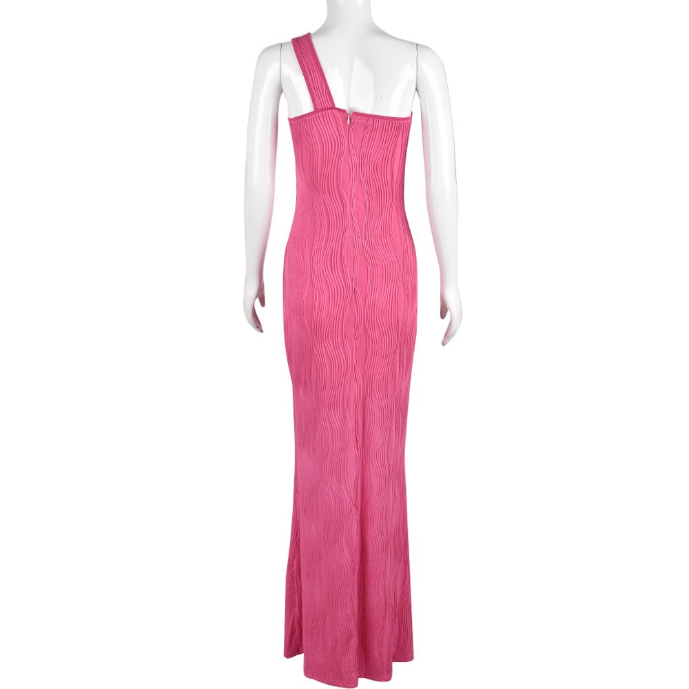 New Arrival Designs Women Rose Red Sleeveless Fancy Maxi Dress for Party Wear One Shoulder Fishtail Casual Dress