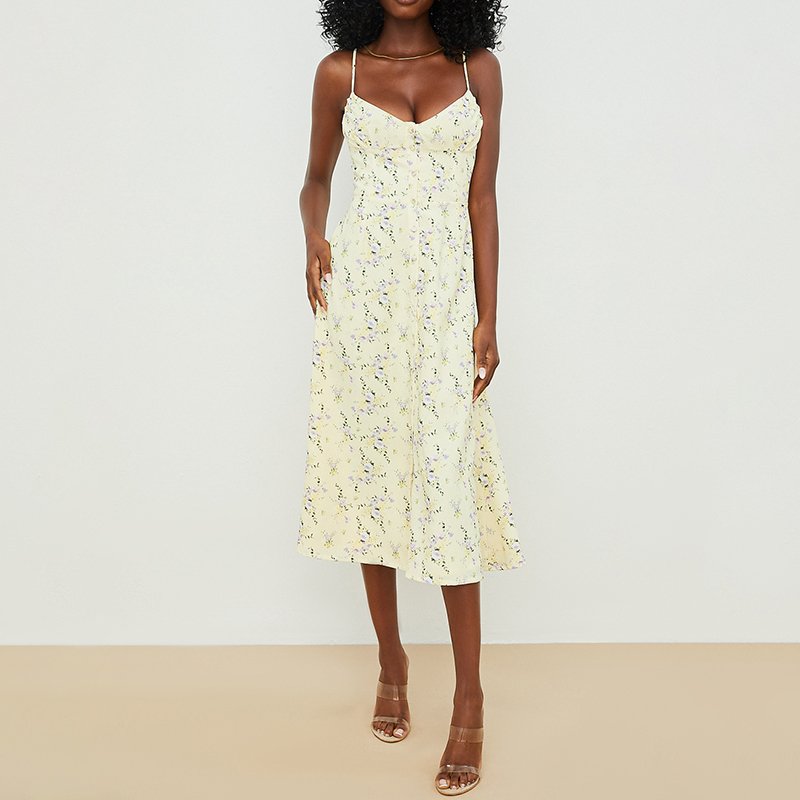 Weixin Women Clothing Professional Custom Lemon Floral Beach Wear Custom Vintage Midi Sun Dress