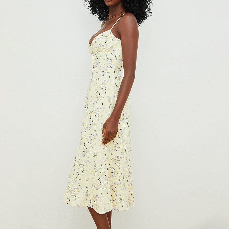 Weixin Women Clothing Professional Custom Lemon Floral Beach Wear Custom Vintage Midi Sun Dress