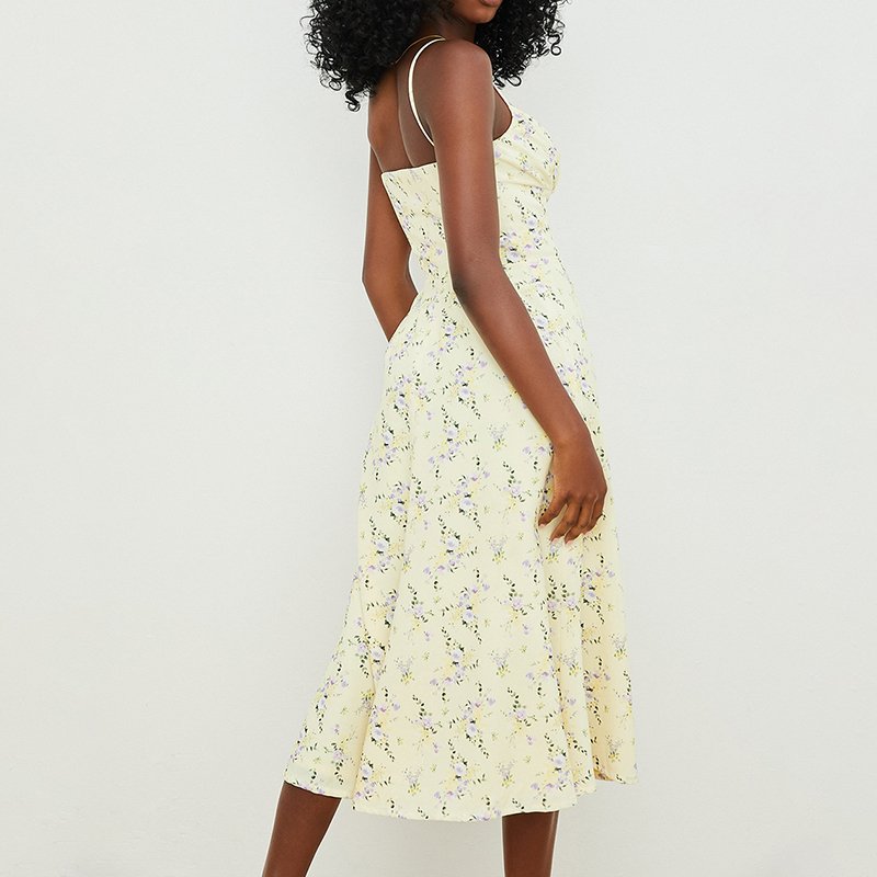 Weixin Women Clothing Professional Custom Lemon Floral Beach Wear Custom Vintage Midi Sun Dress