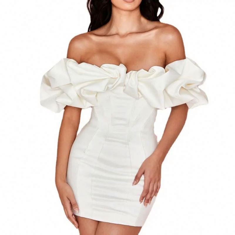 High quality short women one shoulder elegant party white midi ladies sexy tie back club casual dress