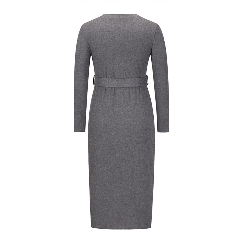 2022 spring and autumn Long waist knit skirt women's long-sleeved slim V-neck single-breasted dress