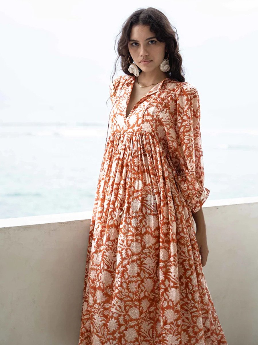 Hot selling new fashion women's clothing fitting floral midi summer boho dresses women beach casual dresses