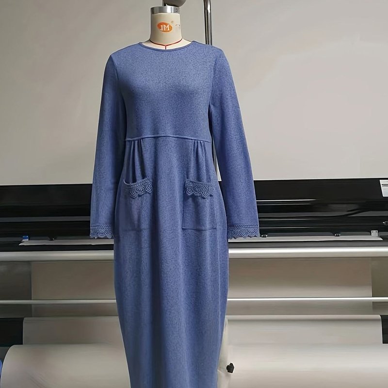 Fashion autumn ladies loose dress solid color long sleeve dress women casual dress