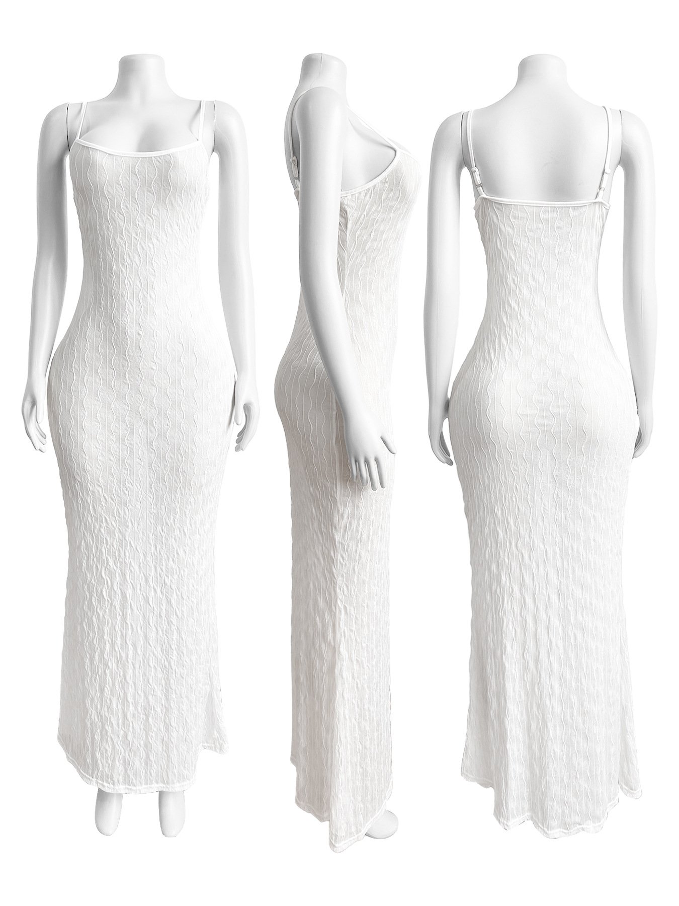 Summer Striped Knit Maxi Dress Bodycon Knitted Long Dresses Women See Through Sleeveless One Piece Breathable Casual Dresses