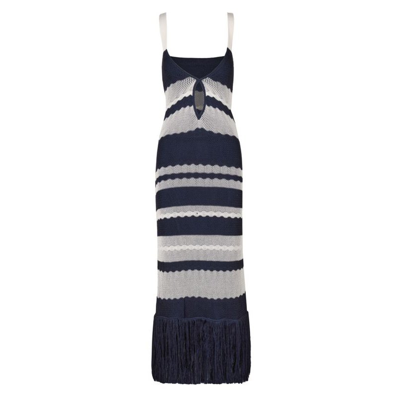 BLUE Striped Cotton-Knit Dress Custom Fashion Lady Elegant Summer Girls Casual Womens Dresses Knitting Dresses Midi Knitted