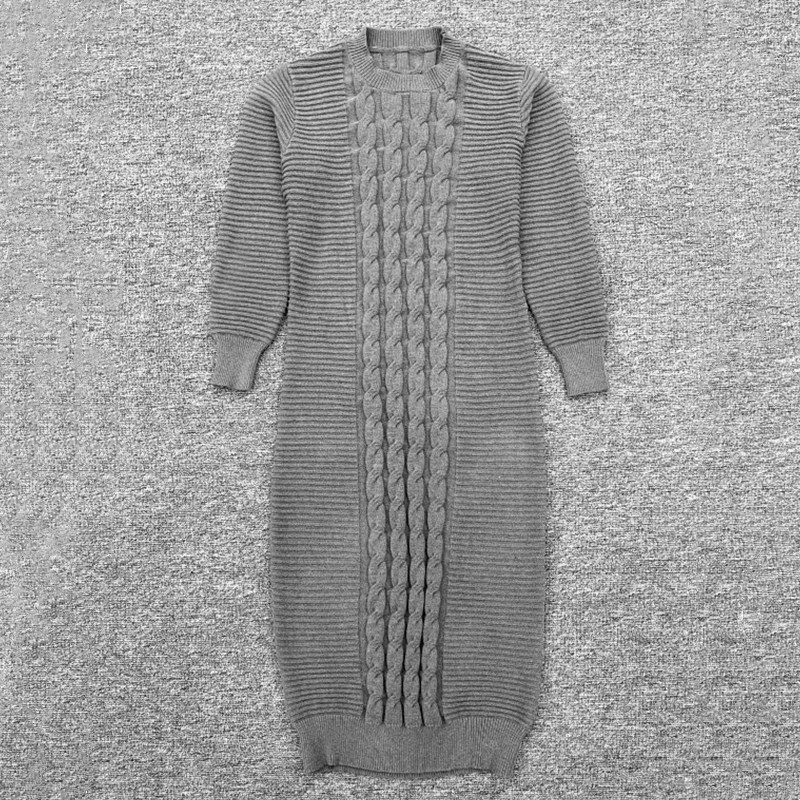Autumn Winter Womens Clothing Women Long Dress Full Casual Dresses Fashion Simple Twist Long Sleeved Knitted Adults Crew Neck