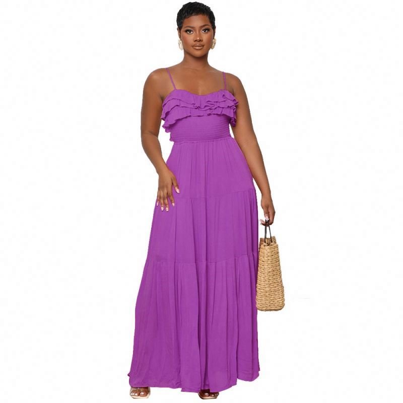 Casual Summer 2024 New Arrivals Sleeveless Mushroom Edge Backless Bow Tie Women'S Maxi Dress