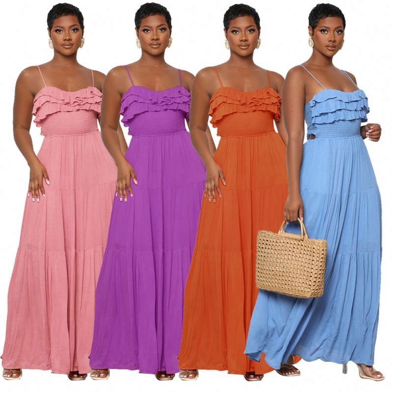 Casual Summer 2024 New Arrivals Sleeveless Mushroom Edge Backless Bow Tie Women'S Maxi Dress