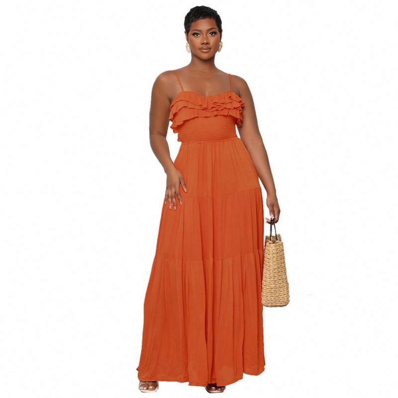 Casual Summer 2024 New Arrivals Sleeveless Mushroom Edge Backless Bow Tie Women'S Maxi Dress
