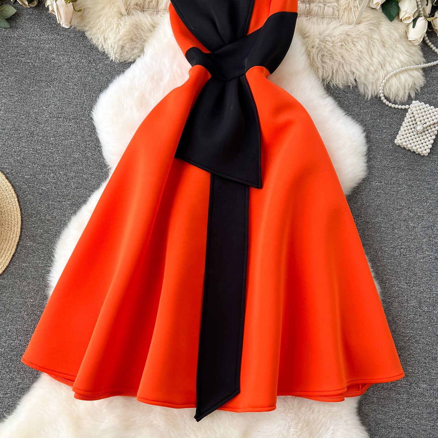 Europe And The United States Senior Sense Of Dress Color-Blocking Bow Plus Size Evening Gown Dresses