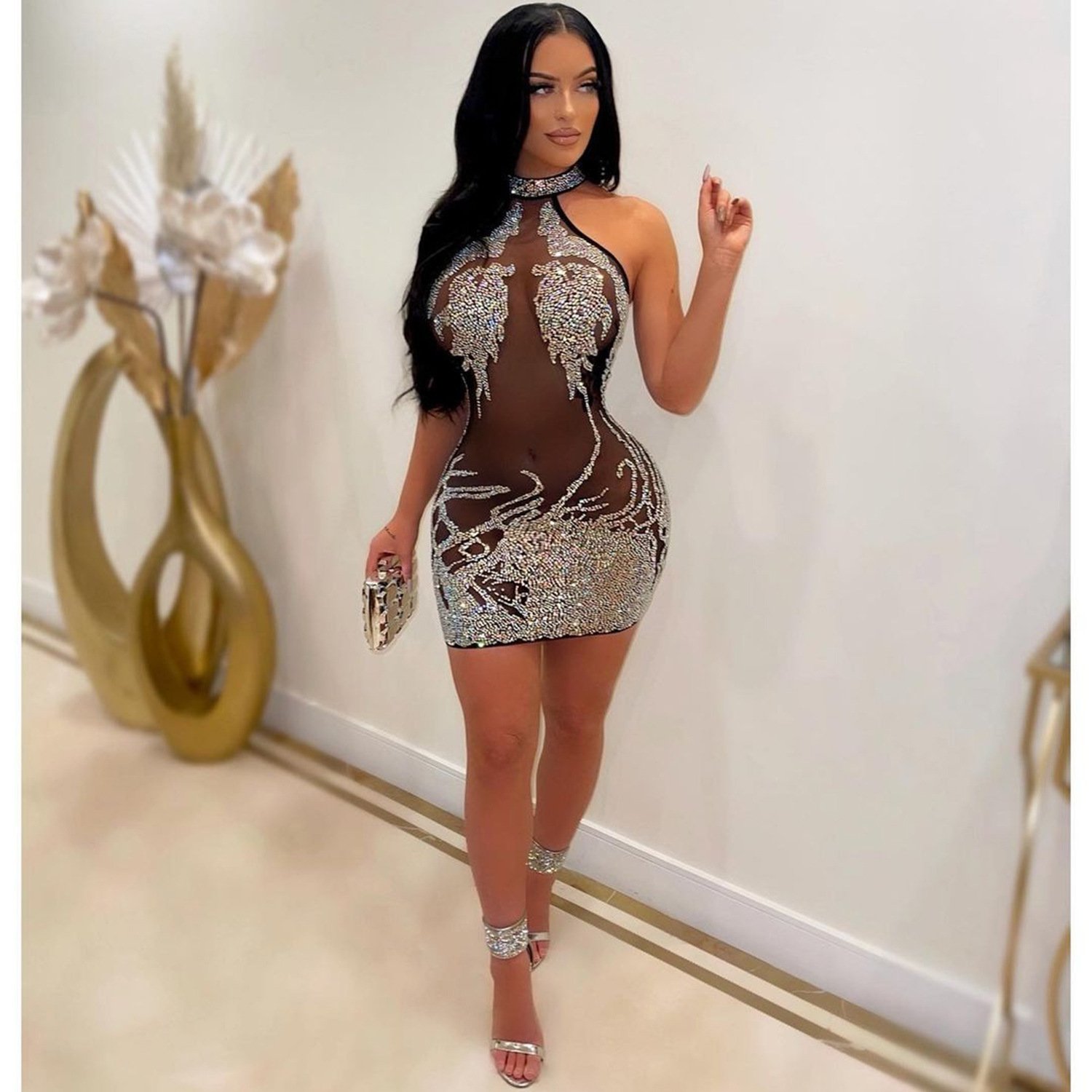 Summer Clothes Dress For Women Sexy Sequin Translucent Club Evening Prom Party Women Lady Elegant Casual Dress Women's Dresses