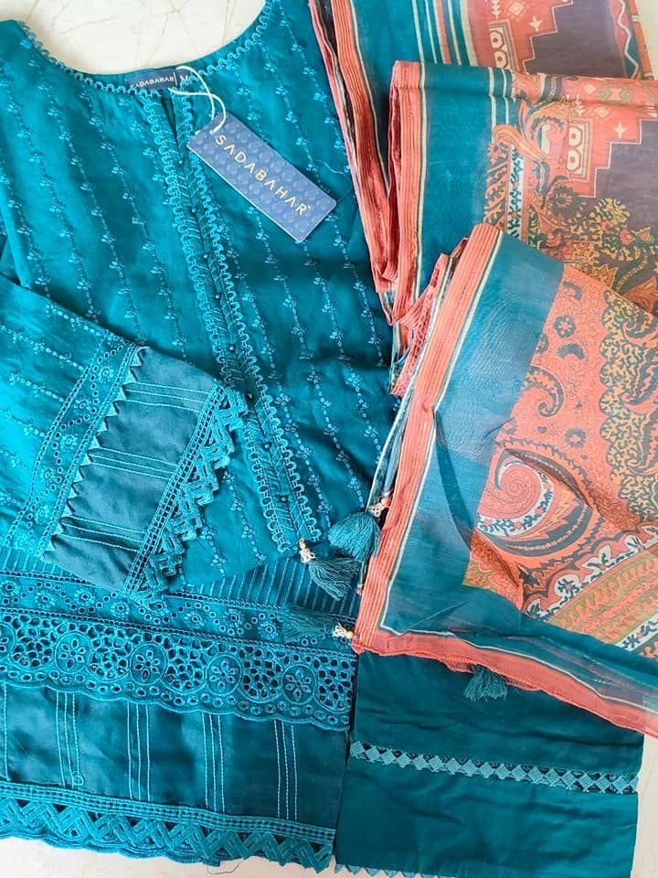 Pakistani Women's Casual Wear Dresses Ready To Wear 3 Piece dress Sadabahar Chikan kari Collection