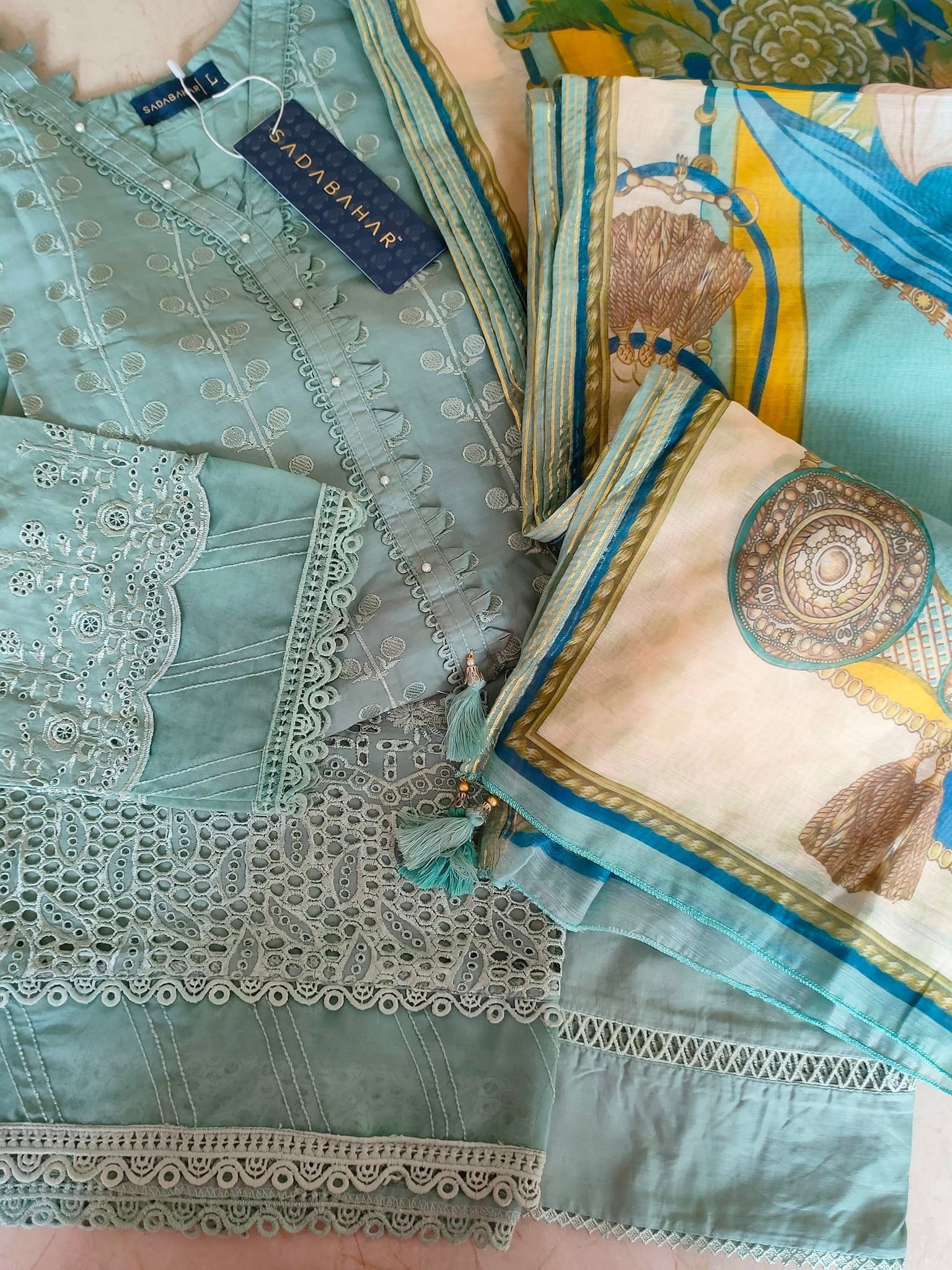Pakistani Women's Casual Wear Dresses Ready To Wear 3 Piece dress Sadabahar Chikan kari Collection