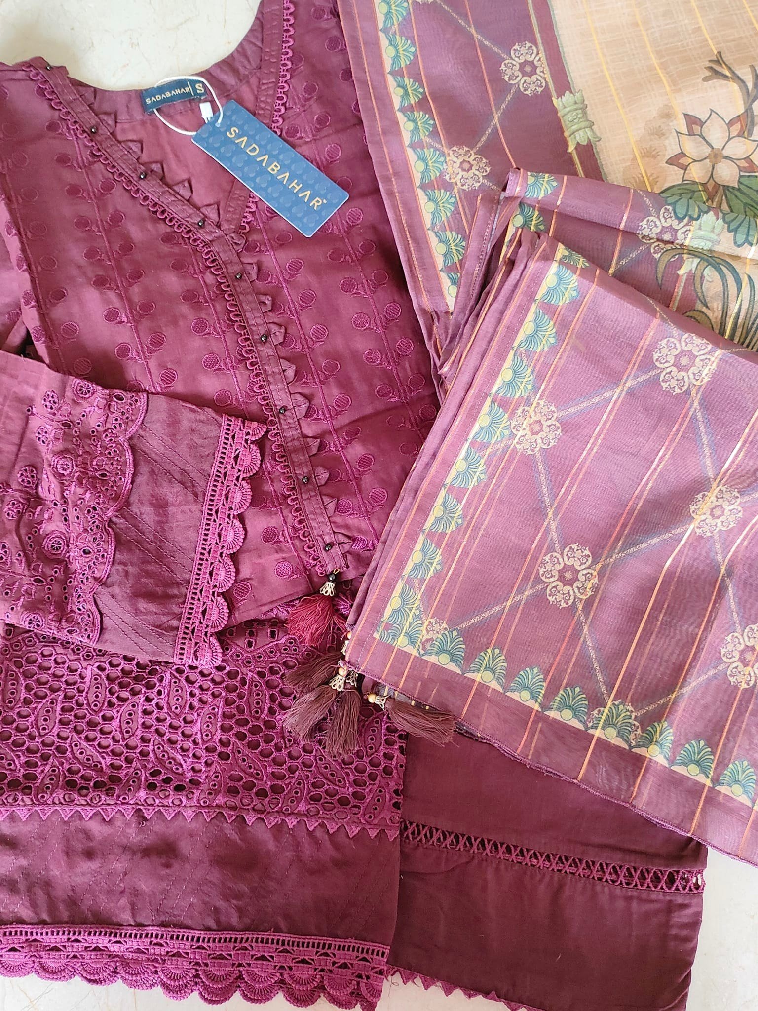 Pakistani Women's Casual Wear Dresses Ready To Wear 3 Piece dress Sadabahar Chikan kari Collection