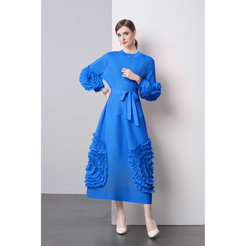 Fashion Runway Puff Sleeve Dress Women's O-neck Solid Vintage Elegant Dress 2024 Floral Vestido De Mujer 16099#