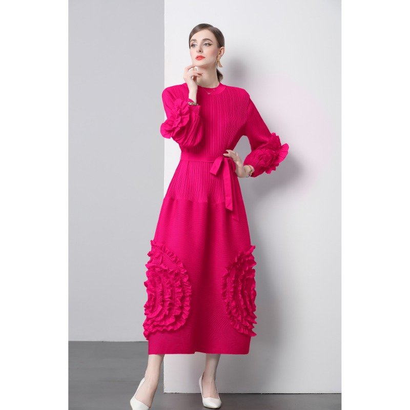 Fashion Runway Puff Sleeve Dress Women's O-neck Solid Vintage Elegant Dress 2024 Floral Vestido De Mujer 16099#