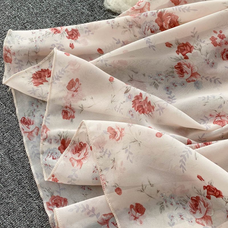 Cheap Casual Dresses Floral Printing Flare Sleeve Chiffon Dresses Fashion Women Summer Dress