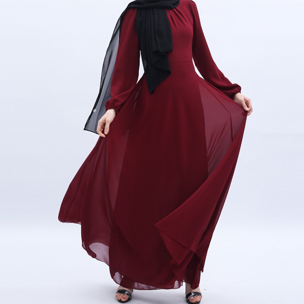 Abaya Muslim Dresses Dubai Modern Prayer Plus Size Abaya Designs Soft Chiffon Abaya Solid Colours Swing crew neck Dresses