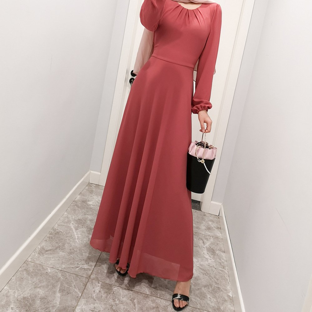 Abaya Muslim Dresses Dubai Modern Prayer Plus Size Abaya Designs Soft Chiffon Abaya Solid Colours Swing crew neck Dresses