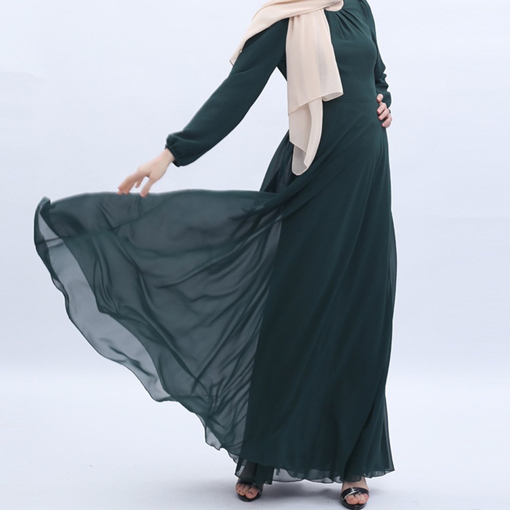 Abaya Muslim Dresses Dubai Modern Prayer Plus Size Abaya Designs Soft Chiffon Abaya Solid Colours Swing crew neck Dresses