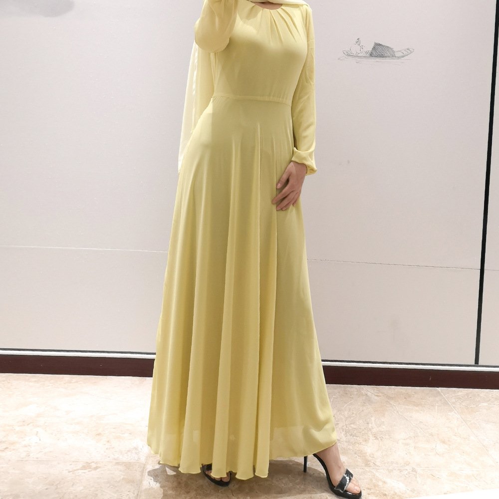 Abaya Muslim Dresses Dubai Modern Prayer Plus Size Abaya Designs Soft Chiffon Abaya Solid Colours Swing crew neck Dresses