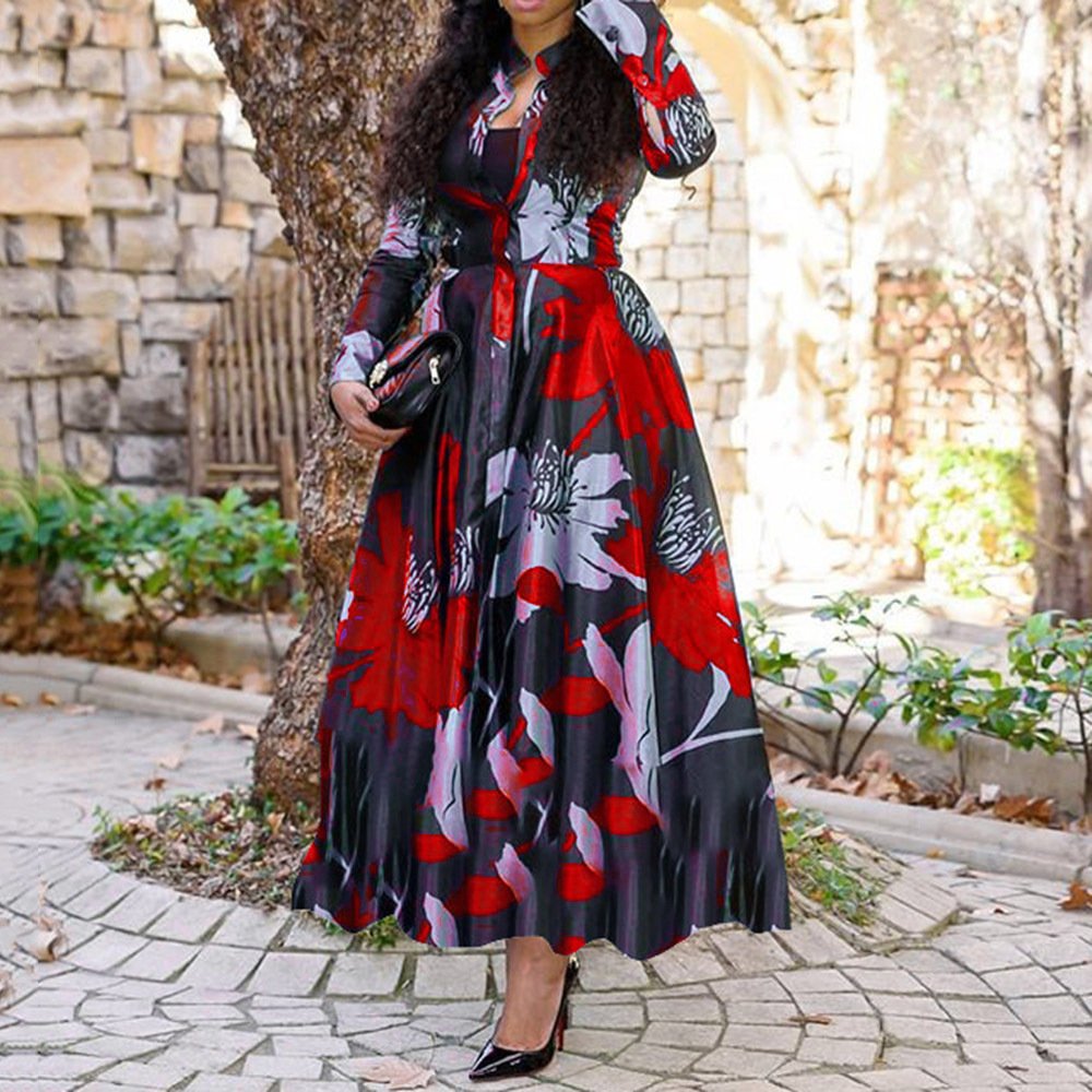 Summer Digital Printing A-Line Women'S Casual Elegant Long-Sleeved High-Quality Women'S Dress