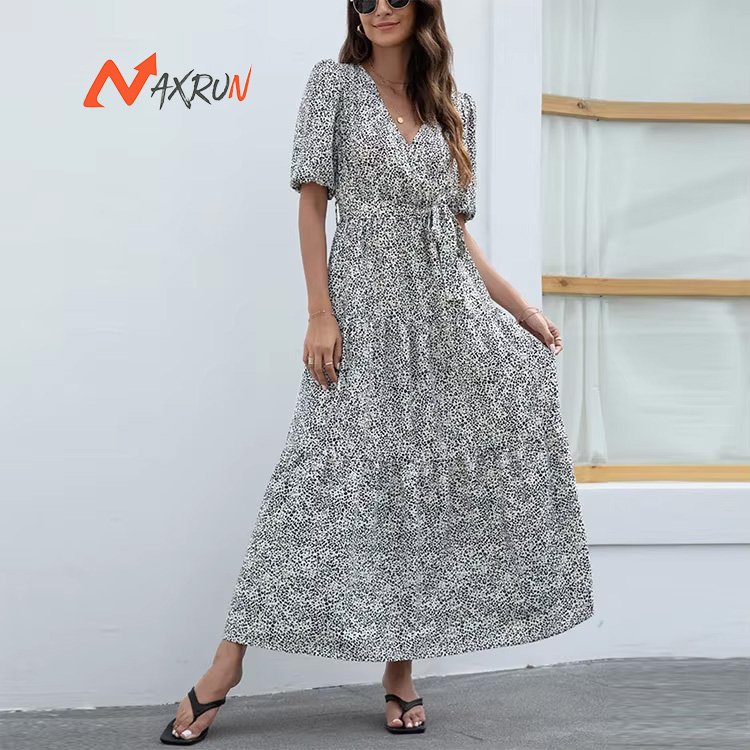 OEM manufacturer fashion wholesale ladies floral printed casual maxi women dresses