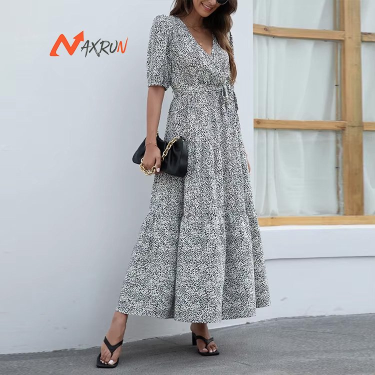 OEM manufacturer fashion wholesale ladies floral printed casual maxi women dresses