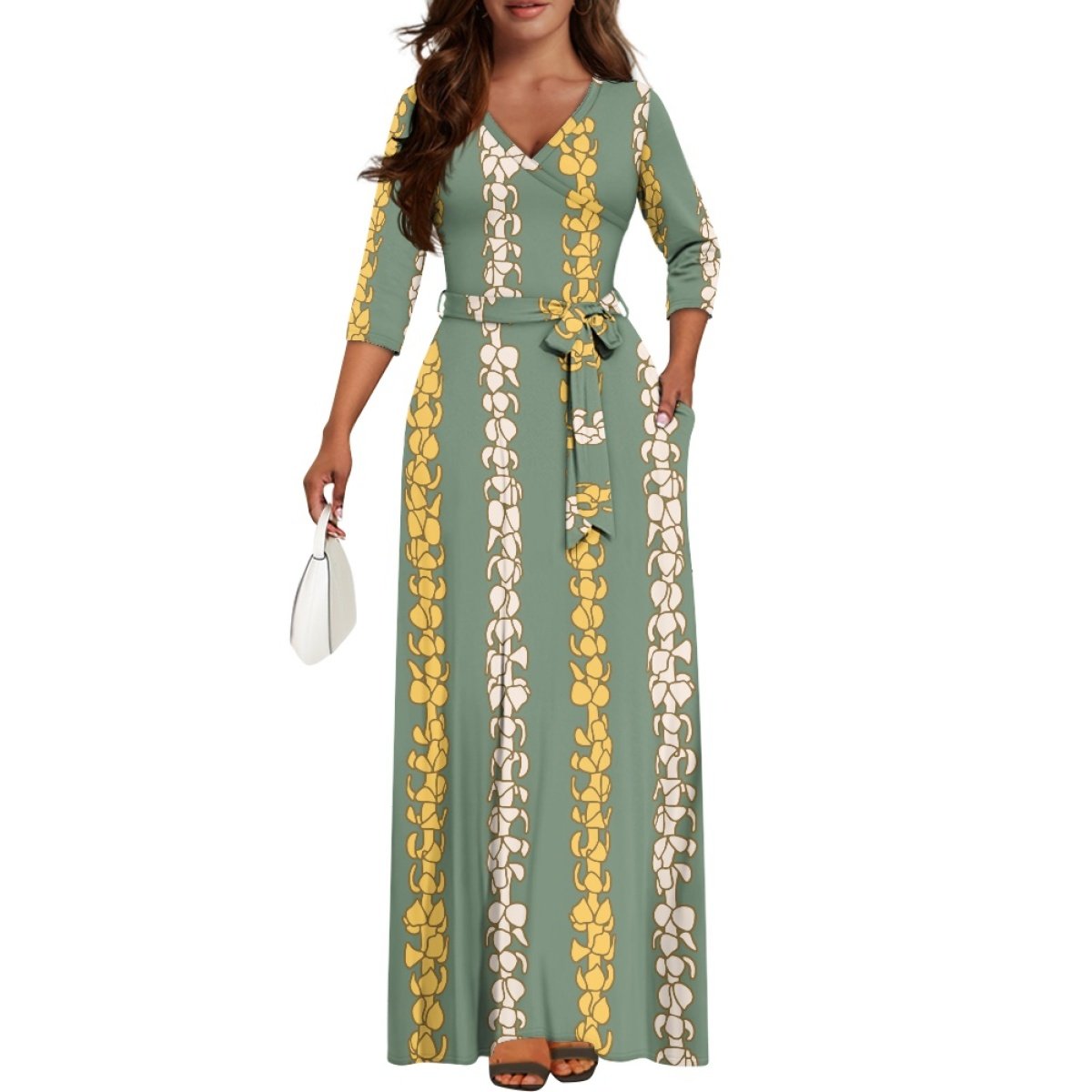 Custom Clothing Manufacturers Womens Clothing Kalikimaka Flower Fashionable And Casual Ladies V-Neck Long Dress Print On Demand