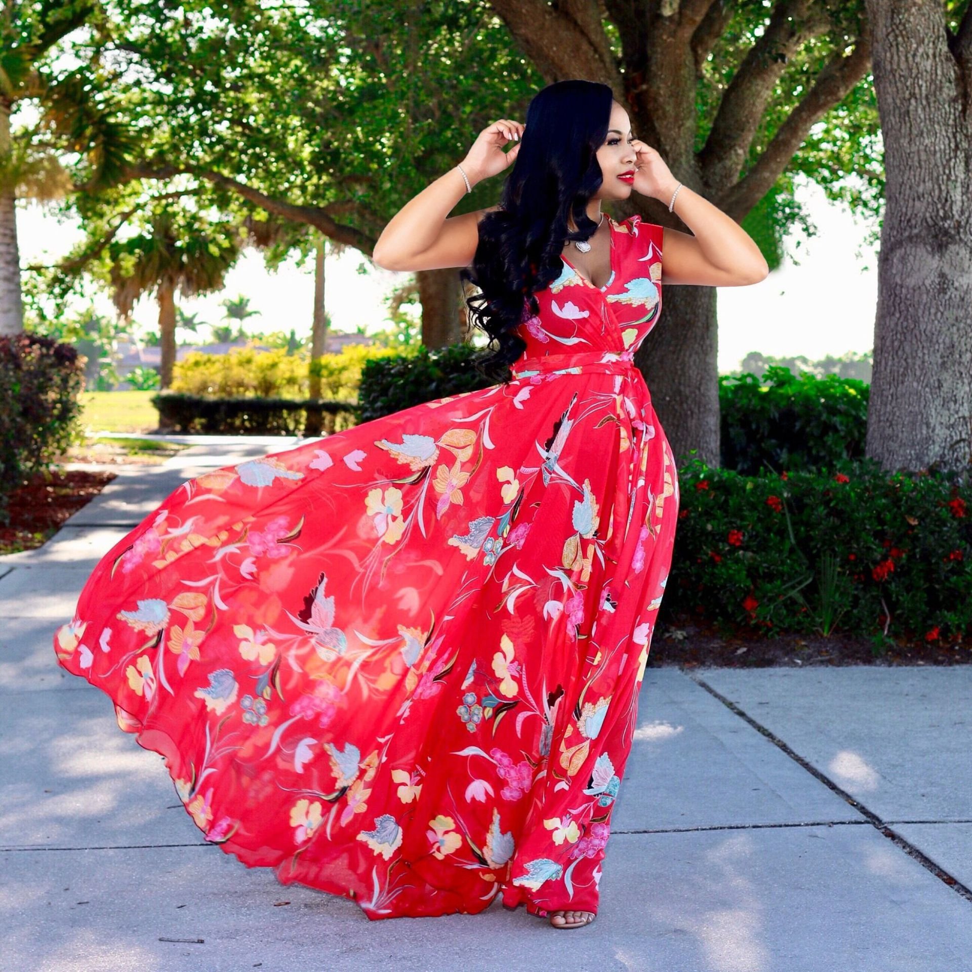 Wholesale floral printed A Line sleeveless V neck maxi dresses plus size 5Xl woman casual dress