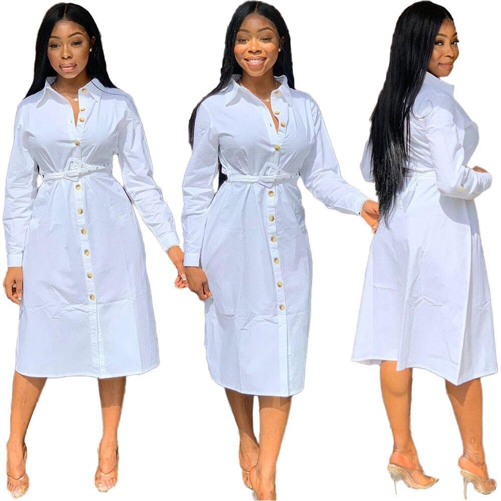 casual fashion straight long sleeve button down long loose shirt dress