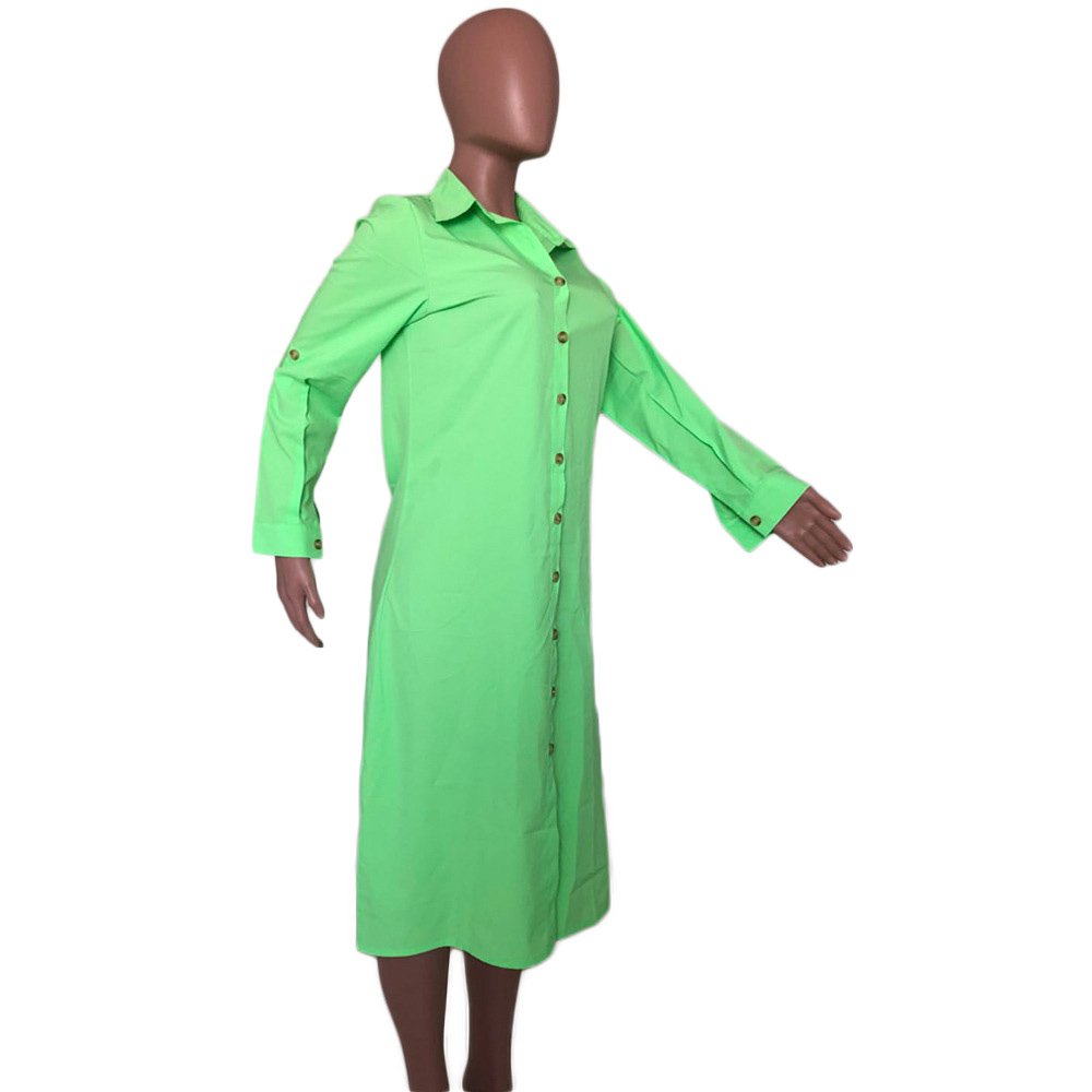 casual fashion straight long sleeve button down long loose shirt dress