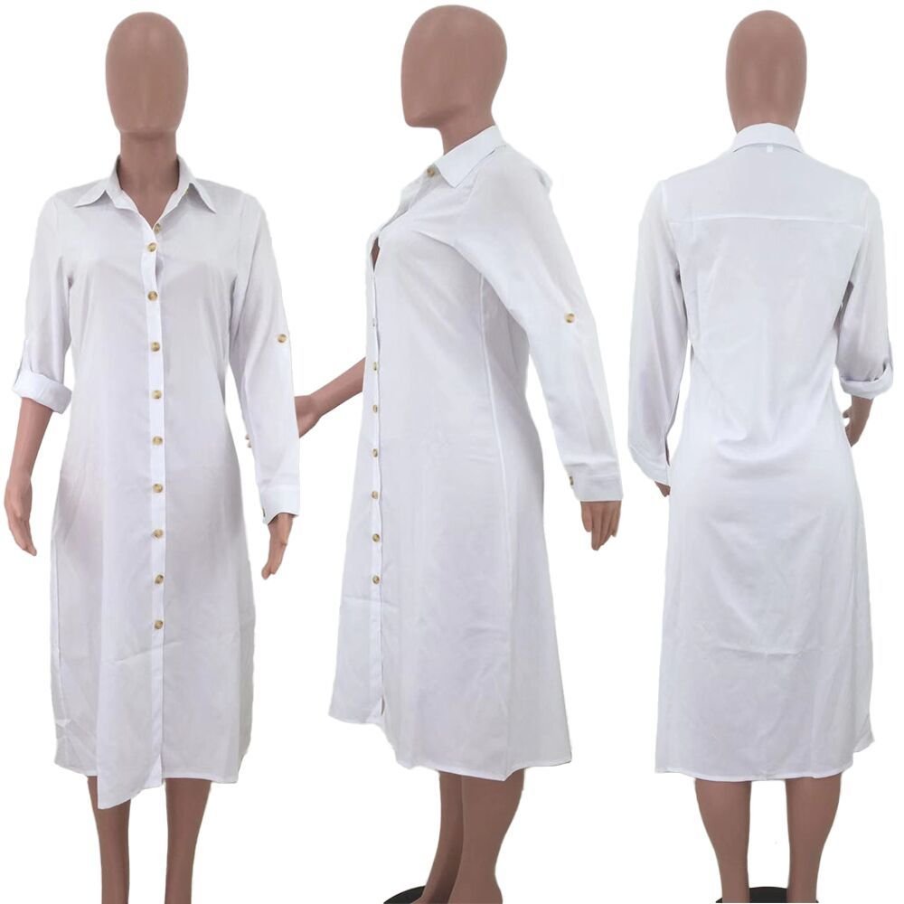 casual fashion straight long sleeve button down long loose shirt dress