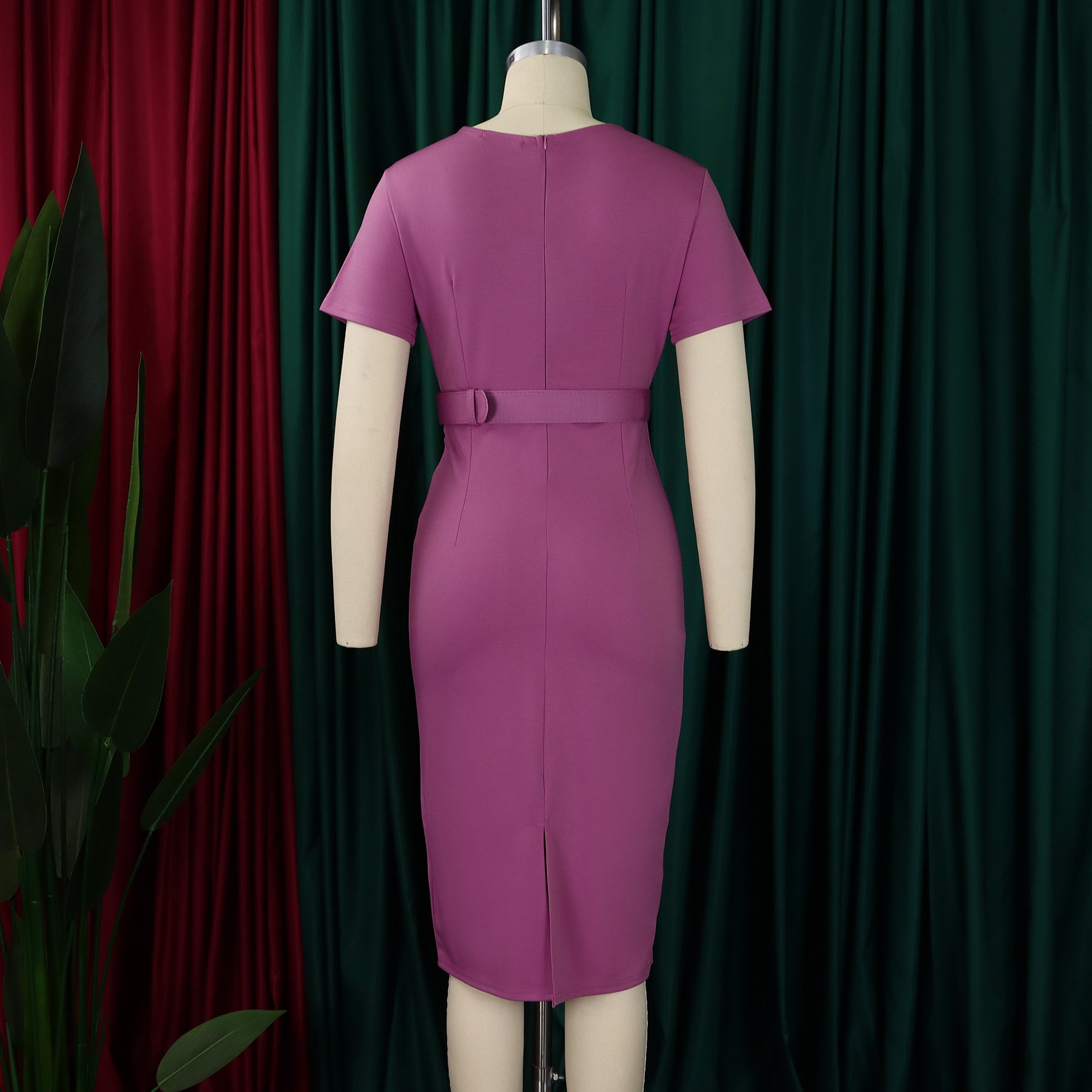 D504 Latest Design Summer Ladies Office Dresses Short Sleeve V-neck Waist Wrap Pencil Career Dresses Women Casual Africa Dress