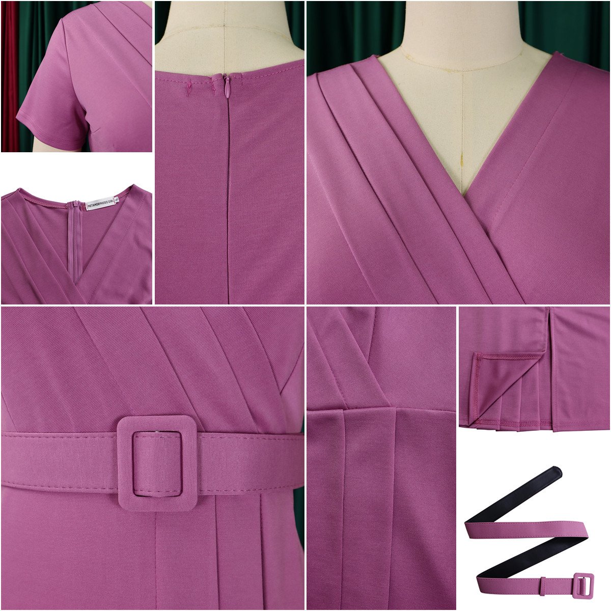 D504 Latest Design Summer Ladies Office Dresses Short Sleeve V-neck Waist Wrap Pencil Career Dresses Women Casual Africa Dress