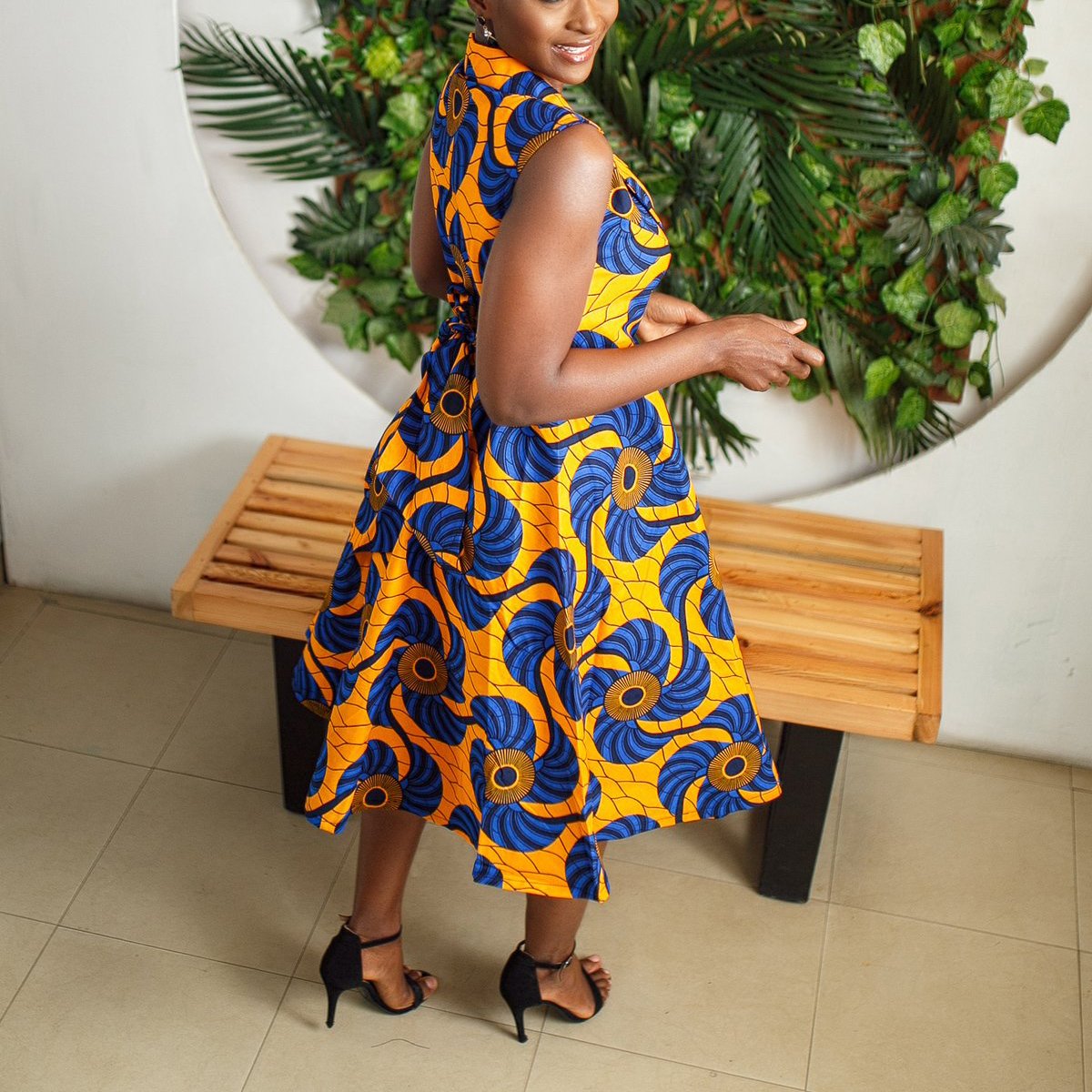 Fashion Sexy African Print Dress Wax Print Deep V Women Clothing Sleeveless Midi Dresses For Party
