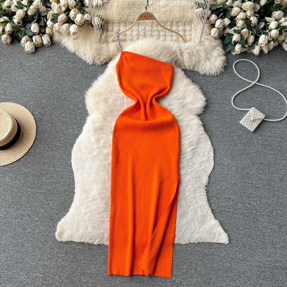 Acrylic Summer Sleeveless Knit Casual Dress Women High Waist Midi Spaghetti Slip Dress Ladies Elegant Dresses Clothes Women