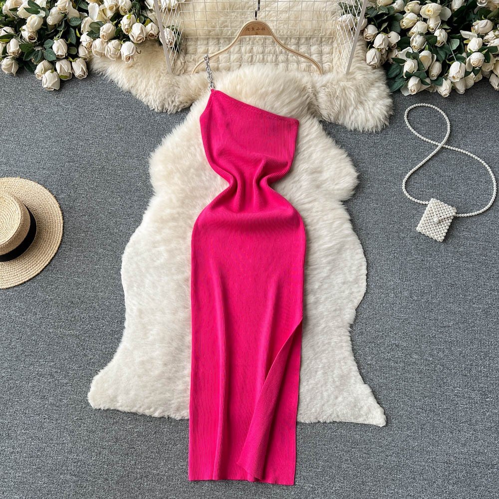 Acrylic Summer Sleeveless Knit Casual Dress Women High Waist Midi Spaghetti Slip Dress Ladies Elegant Dresses Clothes Women